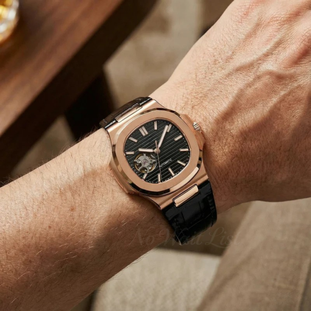 Nautilus - Rose Gold Black Leather
