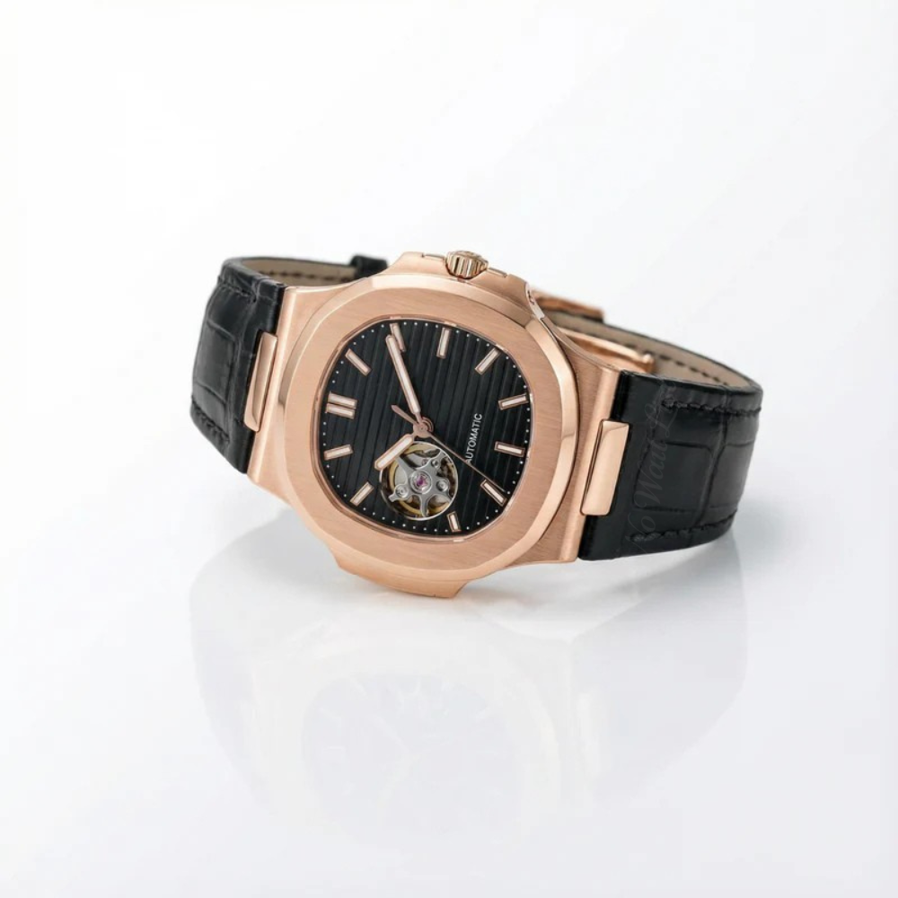 Nautilus - Rose Gold Black Leather